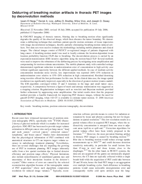 (PDF) Deblurring of breathing motion artifacts in thoracic PET images