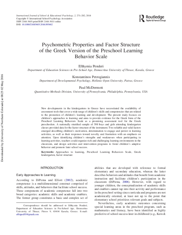 (PDF) Psychometric Properties and Factor Structure of the Greek Version ...