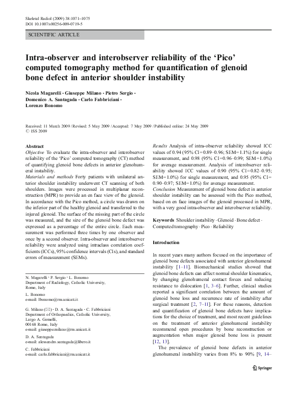 (PDF) Intra-observer and interobserver reliability of the 'Pico ...