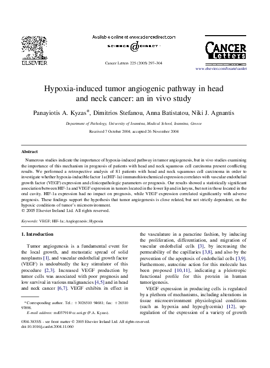 (PDF) Hypoxia-induced tumor angiogenic pathway in head and neck cancer ...