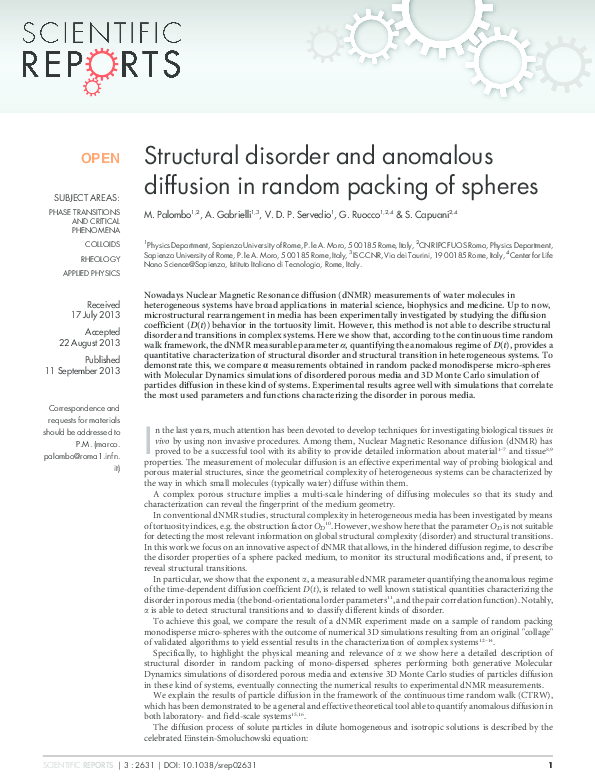 (PDF) Structural disorder and anomalous diffusion in random packing of ...