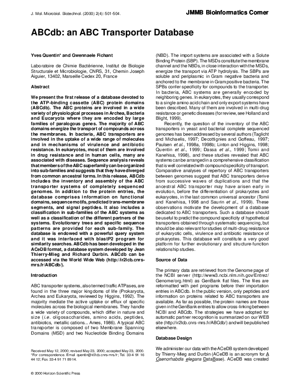 (PDF) ABCdb: an ABC transporter database