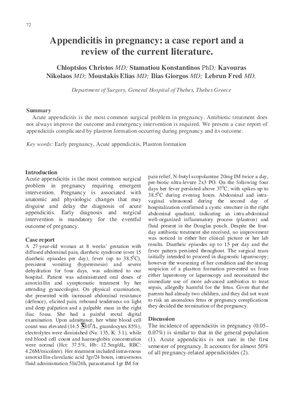 (PDF) Appendicitis in pregnancy: a case report and a review of the ...