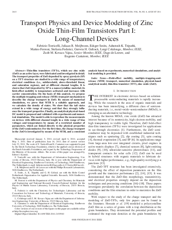 (PDF) Transport Physics and Device Modeling of Zinc Oxide Thin-Film ...