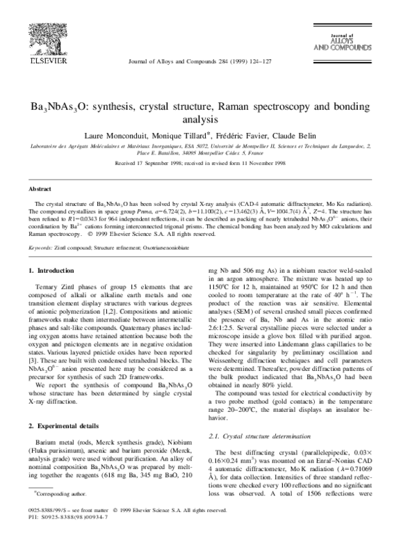 (PDF) Ba3NbAs3O: synthesis, crystal structure, Raman spectroscopy and ...