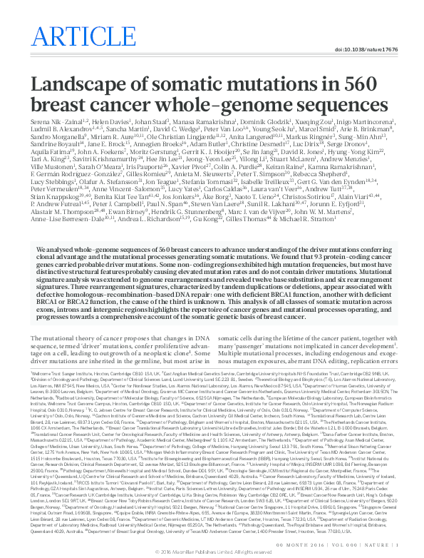 (PDF) Landscape of somatic mutations in 560 breast cancer whole-genome ...
