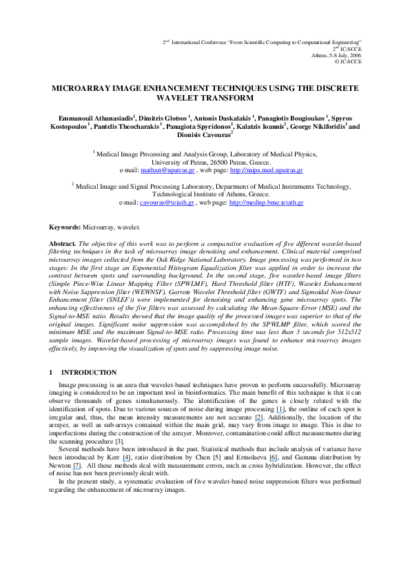 (PDF) Microarray Image Enhancement Techniques Using the Discrete ...
