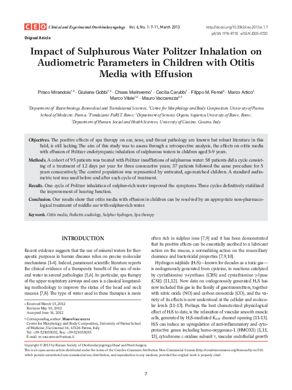 (PDF) Impact of Sulphurous Water Politzer Inhalation on Audiometric ...