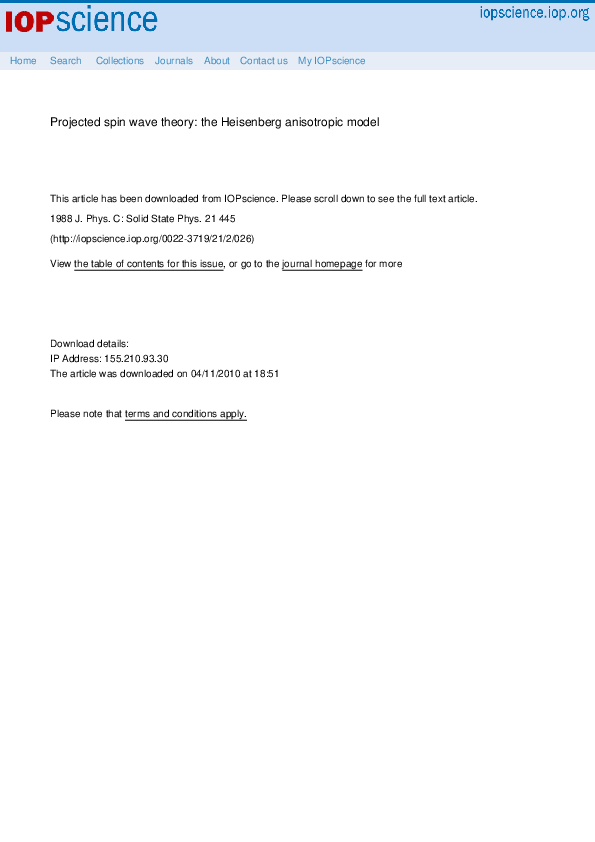 (PDF) Projected spin wave theory: the Heisenberg anisotropic model