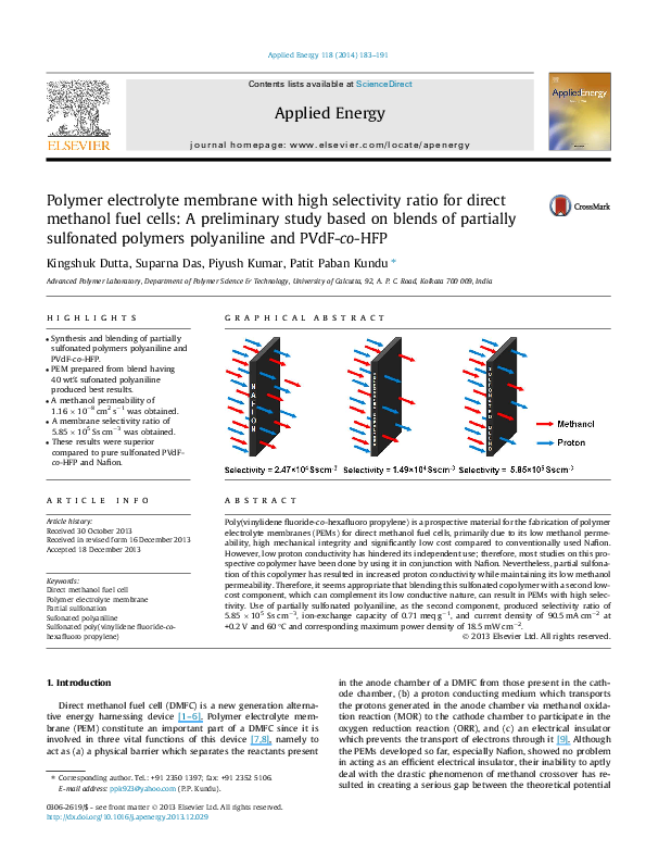 (PDF) Polymer electrolyte membrane with high selectivity ratio for ...
