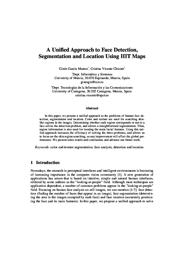 (PDF) A unified approach to face detection, segmentation and location ...
