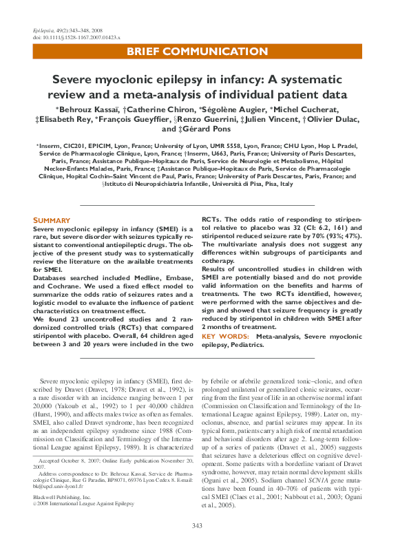 (PDF) Severe myoclonic epilepsy in infancy: A systematic review and a ...