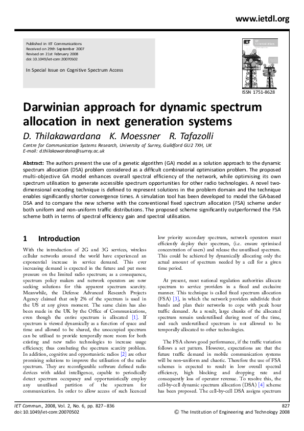(PDF) Darwinian approach for dynamic spectrum allocation in next ...