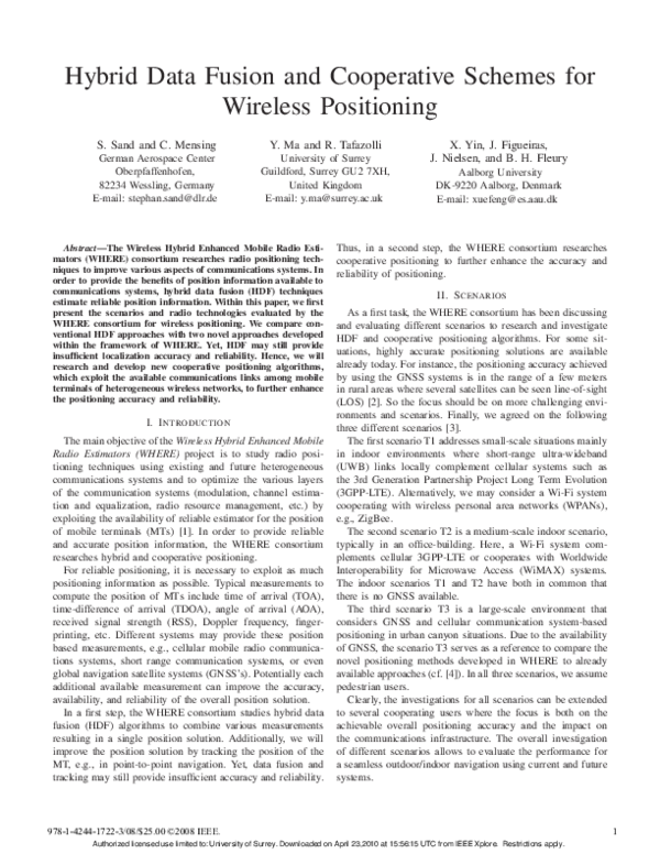 (PDF) Hybrid data fusion and cooperative schemes for wireless positioning