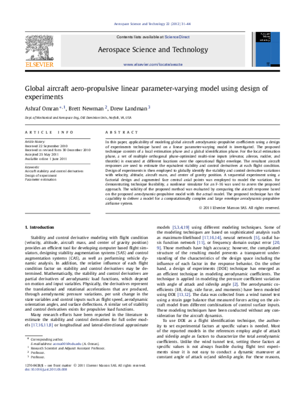 (PDF) Global aircraft aero-propulsive linear parameter-varying model ...