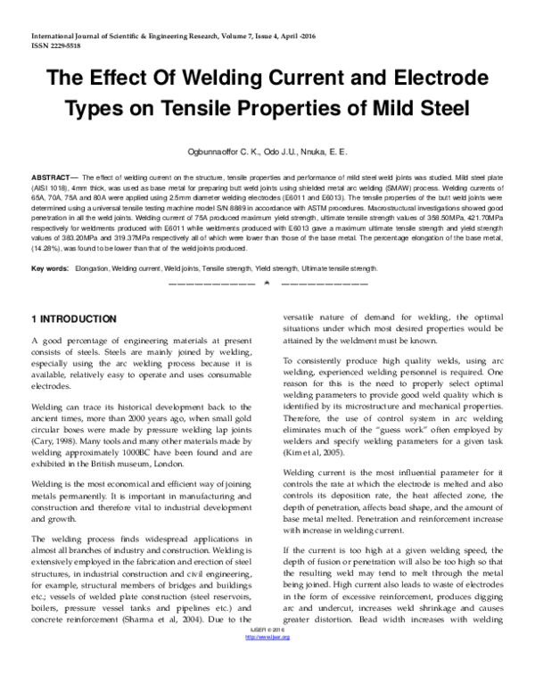 (DOC) The Effect Of Welding Current and Electrode Types on Tensile