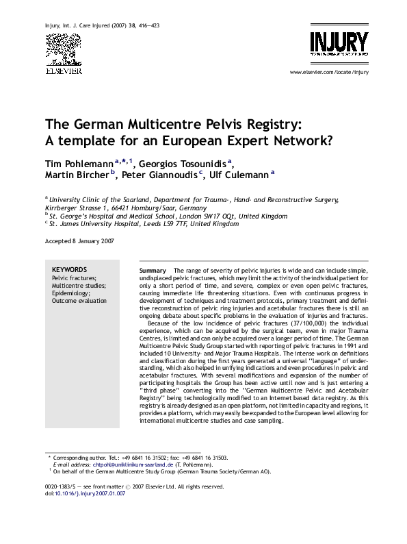 (PDF) The German Multicentre Pelvis Registry: A template for an ...