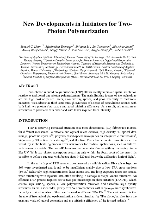 (PDF) New Developments in Initiators for Two-Photon Polymerization ...