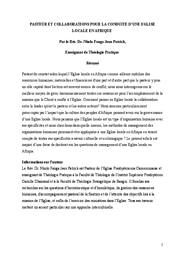 administration de l'eglise locale pdf