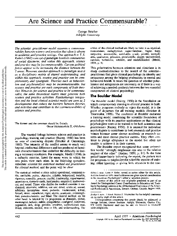 (PDF) Are science and practice commensurable?