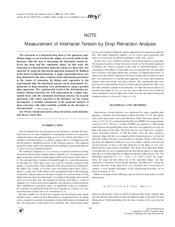 (PDF) Measurement of Interfacial Tension by Drop Retraction Analysis
