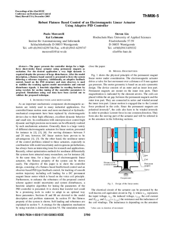 (PDF) Robust flatness based control of an electromagnetic linear ...