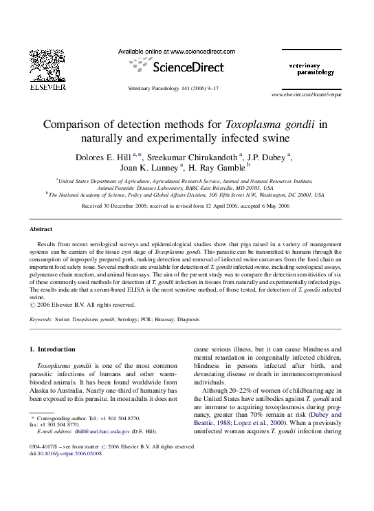 (PDF) Comparison of detection methods for Toxoplasma gondii in ...