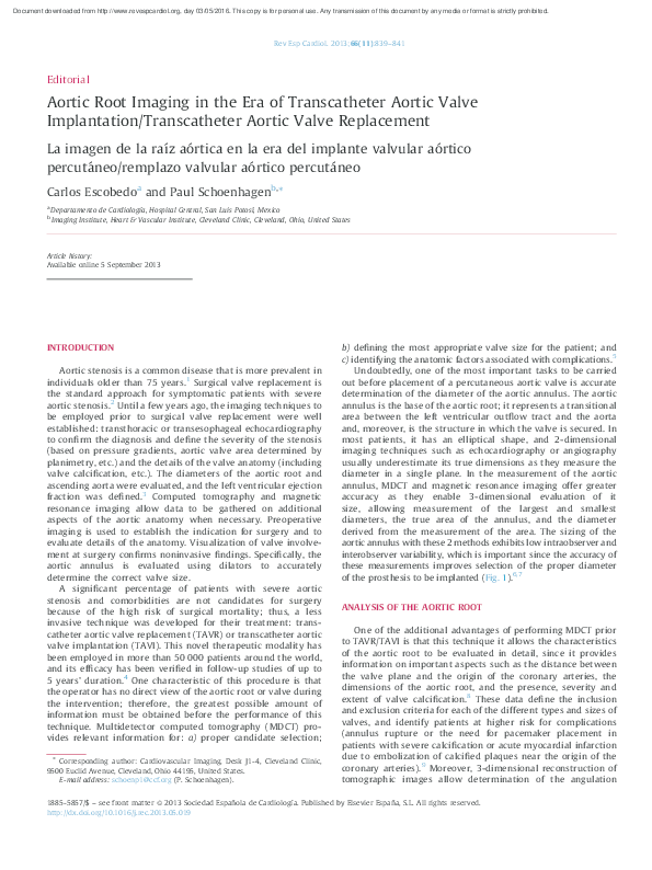 (PDF) Aortic root imaging in the era of transcatheter aortic valve ...