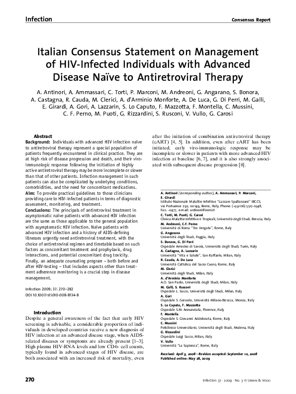 Pdf Italian Consensus Statement On Management Of Hiv Infected