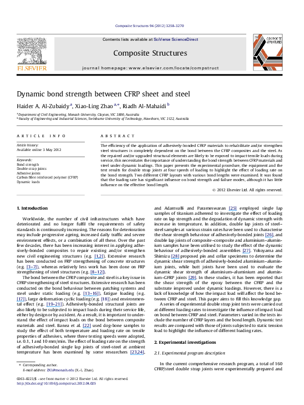 (PDF) Dynamic bond strength between CFRP sheet and steel
