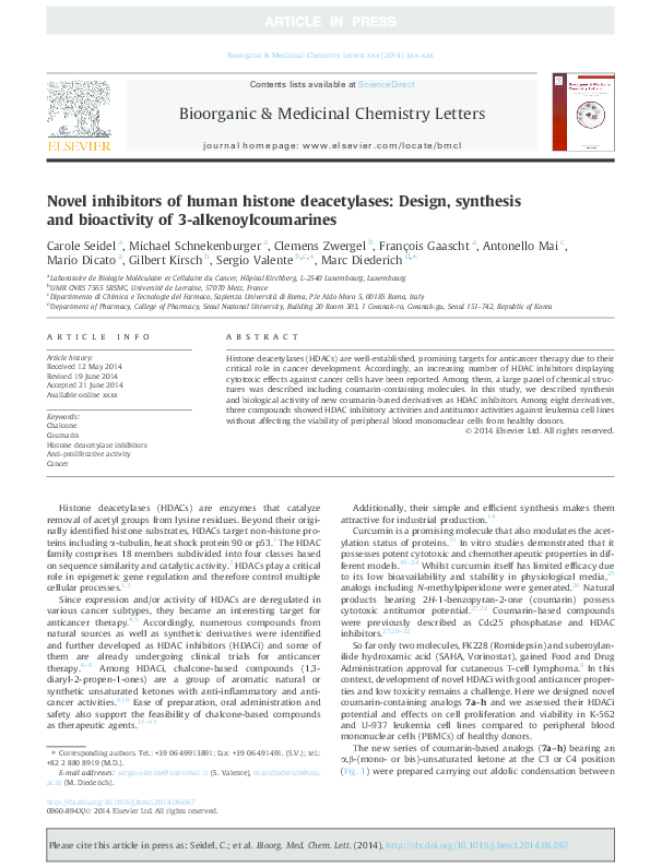 (PDF) Novel inhibitors of human histone deacetylases: Design, synthesis ...
