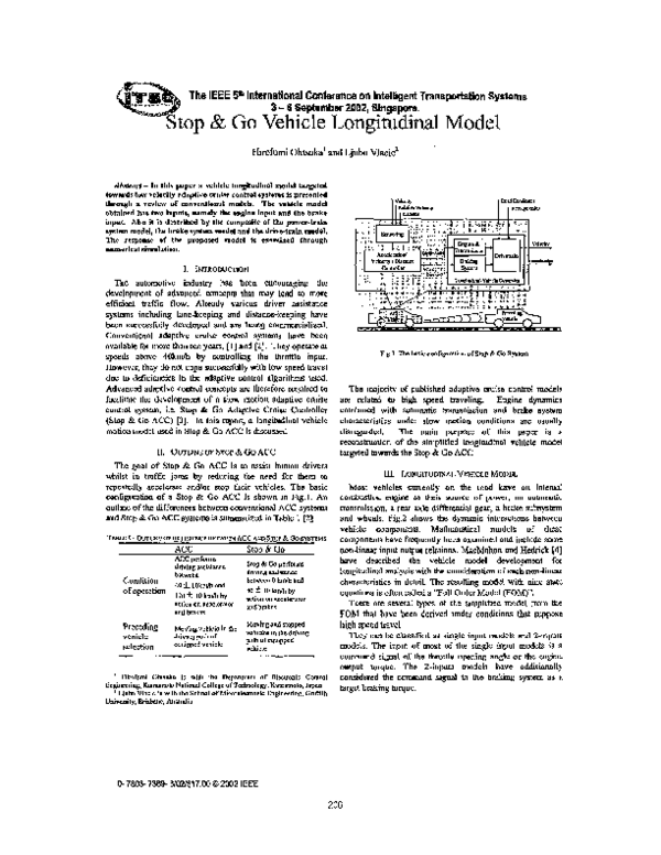 (PDF) Stop and go vehicle longitudinal model