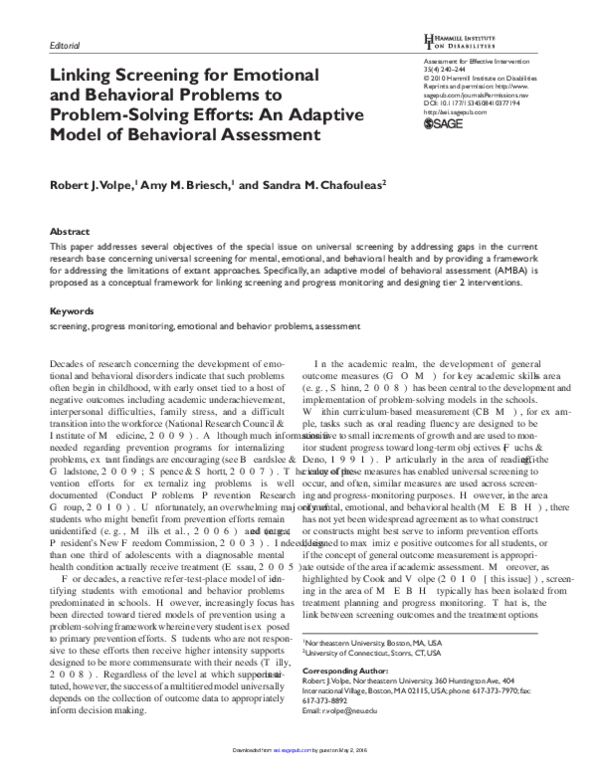 (PDF) Linking Screening for Emotional and Behavioral Problems to ...