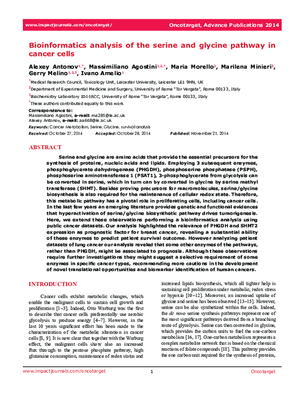 (PDF) Bioinformatics analysis of the serine and glycine pathway in ...