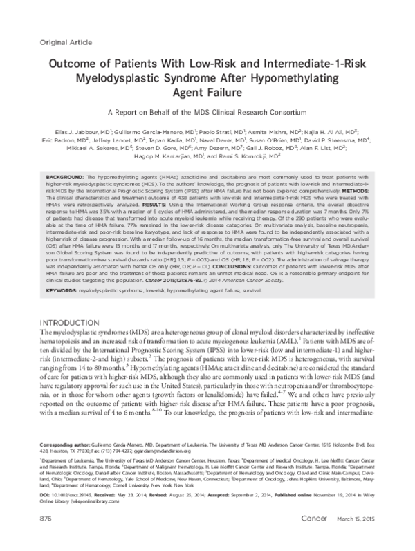 (PDF) Outcome of patients with low-risk and intermediate-1-risk ...