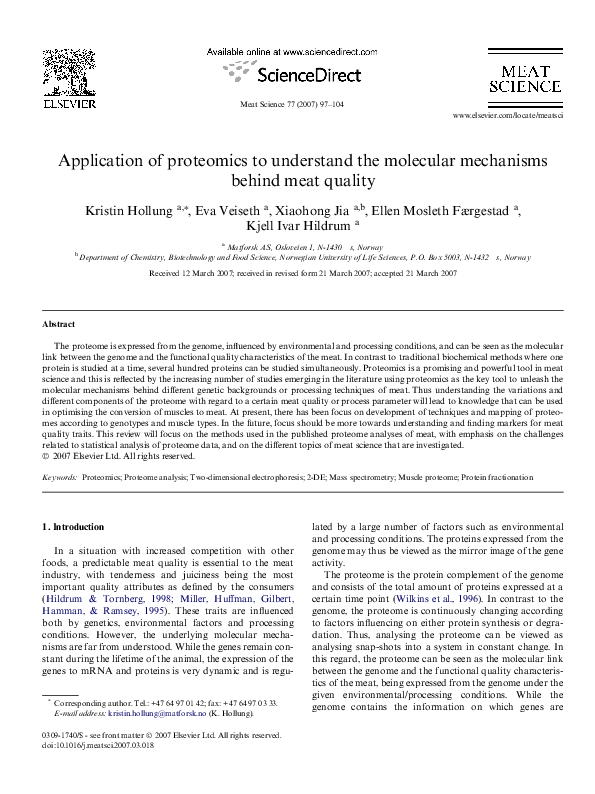 (PDF) Application of proteomics to understand the molecular mechanisms ...