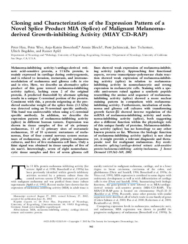 (PDF) Cloning and Characterization of the Expression Pattern of a Novel ...