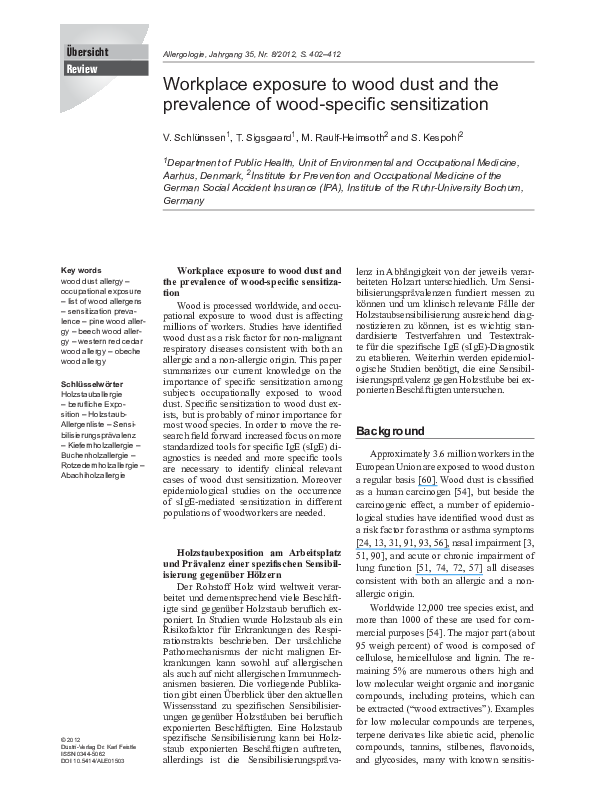 (PDF) Workplace exposure to wood dust and the prevalence of woodspecific sensitization Vivi