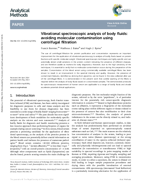 (PDF) Vibrational spectroscopic analysis of body fluids avoiding