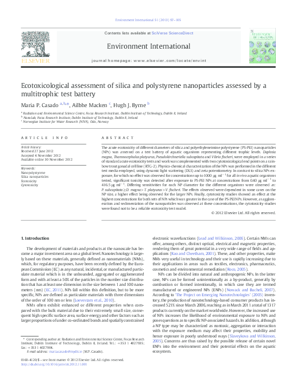 (PDF) Ecotoxicological assessment of silica and polystyrene