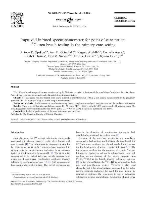 (PDF) Improved infrared spectrophotometer for pointofcare patient 13C