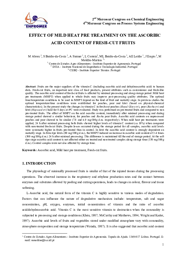 (PDF) EFFECT OF MILD HEAT PRE TREATMENT ON THE ASCORBIC ACID CONTENT OF ...