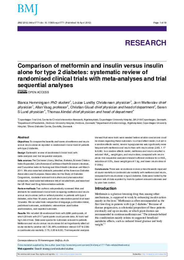 (PDF) Comparison of metformin and insulin versus insulin alone for type ...
