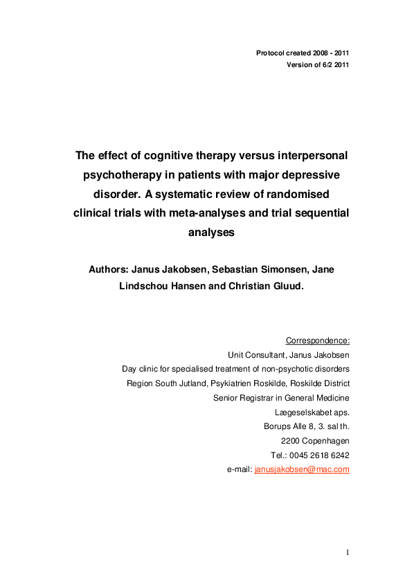(PDF) Effects of cognitive therapy versus interpersonal psychotherapy ...