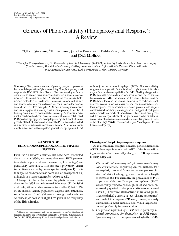 (PDF) Genetics of Photosensitivity (Photoparoxysmal Response): A Review