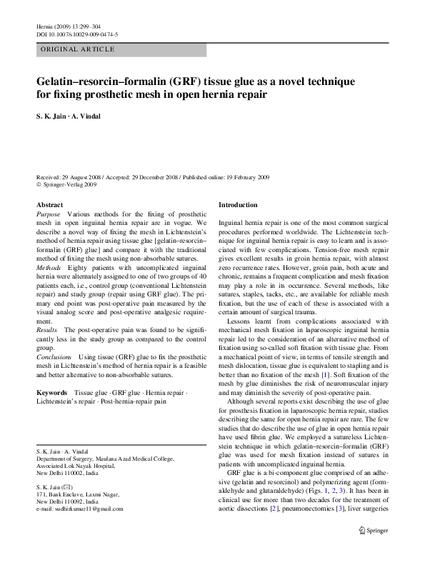 (PDF) Gelatinresorcinformalin (GRF) tissue glue as a novel technique