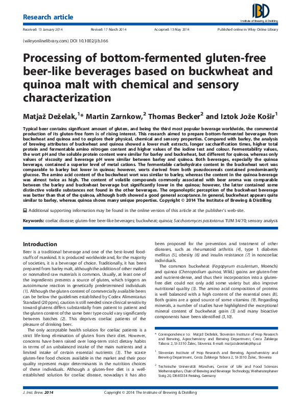 (PDF) Processing of bottomfermented glutenfree beerlike beverages