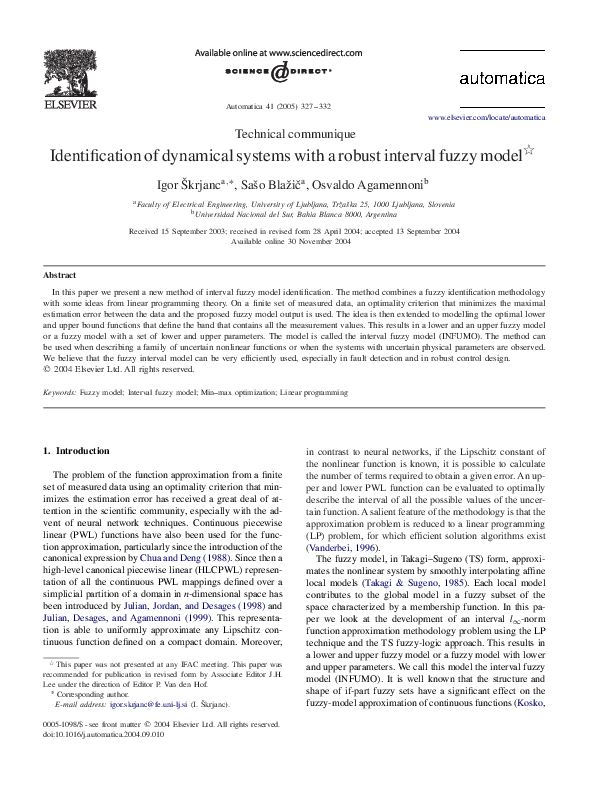 (PDF) Identification of dynamical systems with a robust interval fuzzy ...