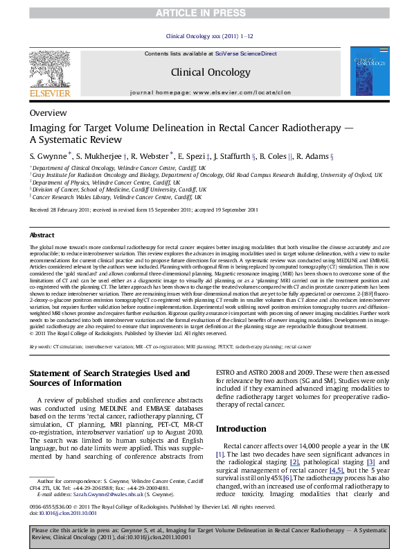 (PDF) Imaging for Target Volume Delineation in Rectal Cancer ...