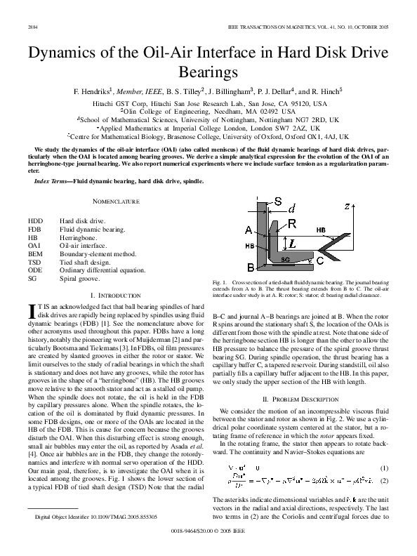 (PDF) Dynamics of the oil-air interface in hard disk drive bearings